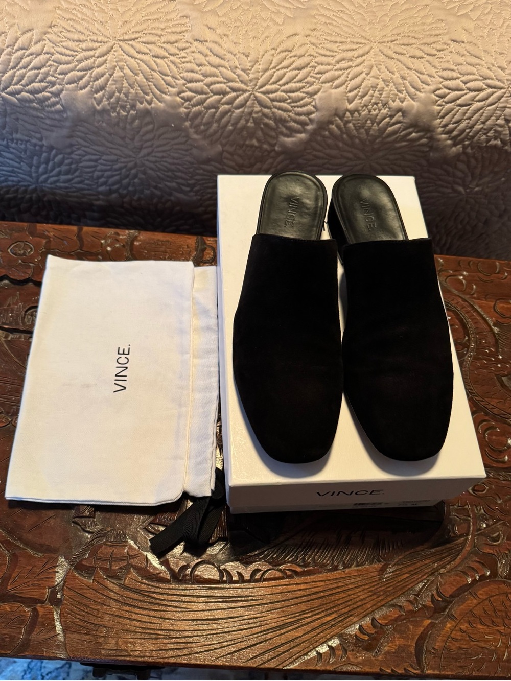 Vince Black Suede Backless Mule Slides
